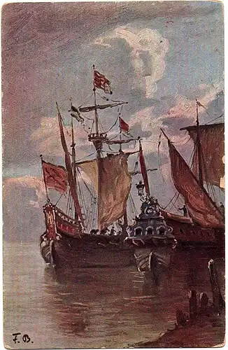 	Litho Ansichtskarte Segelschiffe ungel.um 1920