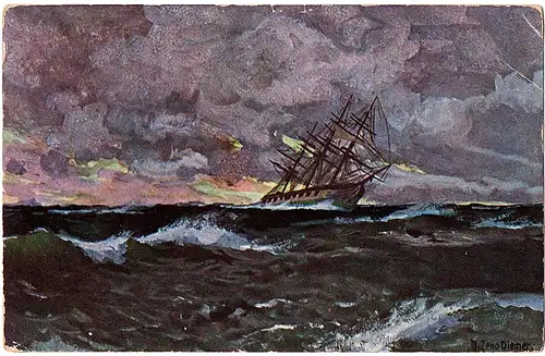 Litho Ansichtskarte auf stürmischer See ungel.um 1920