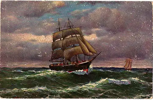 Litho Ansichtskarte Segelschiff ungel.um 1920
