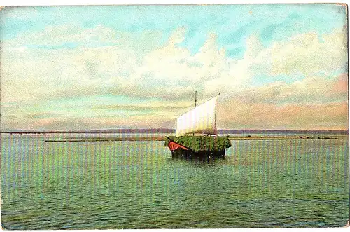 Litho Ansichtskarte Segelboot auf der Wolga ungel.um 1920