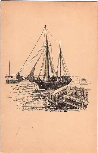 Litho Ansichtskarte Hafeneinfahrt ungel.um 1920