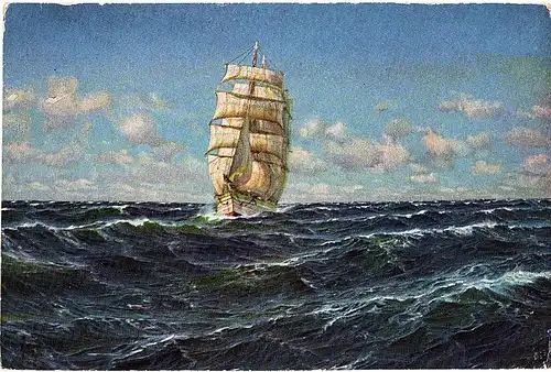 Litho Ansichtskarte Segler auf dem Atlantik ungel.um 1920