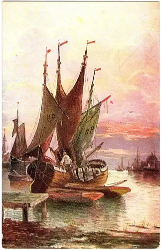 	Litho Ansichtskarte Segelboot ungel.um 1920