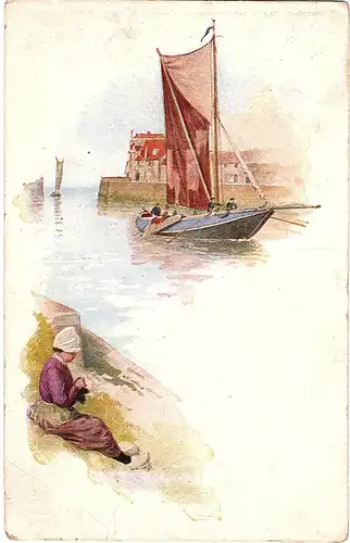 Litho Ansichtskarte Flußschiffahrt gel.1921