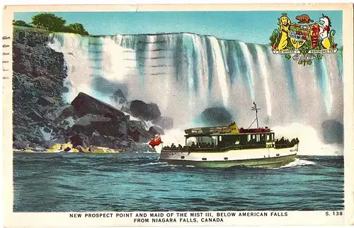 Litho Ansichtskarte Niagara Fälle gel.1958
