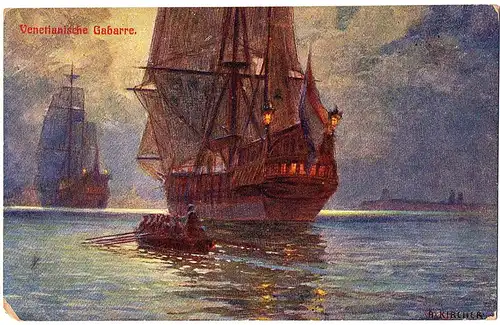 Litho Ansichtskarte venezianische Gabarre gel.1905