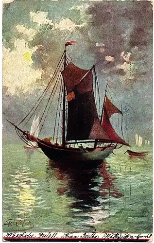 Litho Ansichtskarte Flußschiffahrt gel.1909