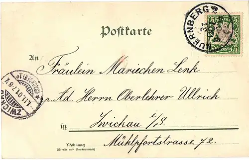 	alte Ansichtskarte Nürnberg ,gel.1901 