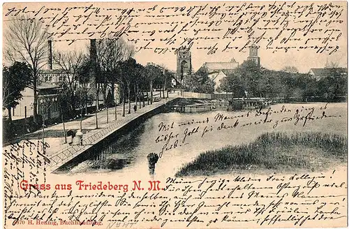 alte Ansichtskarte Gruss aus Friedeberg ,gel.1900 Bahnpost