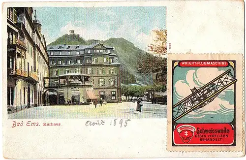 alte Ansichtskarte Bad Ems,ungel.um 1895
mit Werbemarke