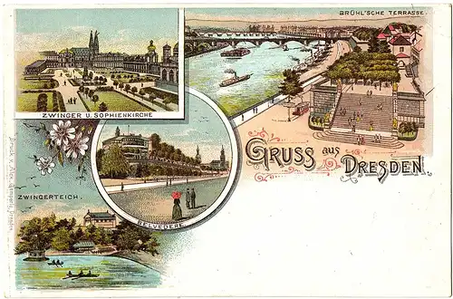 alte Ansichtskarte Gruss aus Dresden,ungel. um 1900