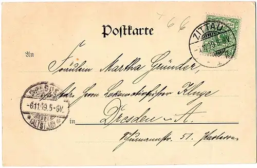 	alte Ansichtskarte Gruss aus Zittau,gel. 1899