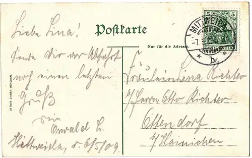 	alte Ansichtskarte Mittweida gel. 1909