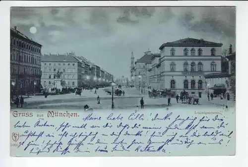 AK Gruss aus München Ludwigstrasse Mondscheinkarte gel. 1898