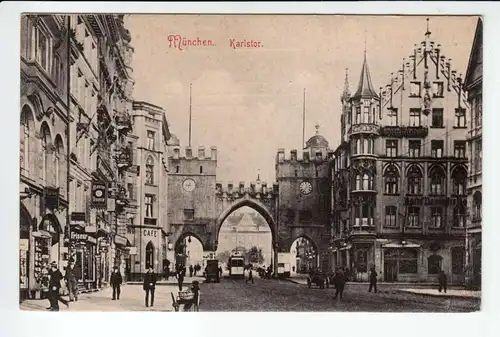 AK München Karlstor belebte Straßenansicht gel. 1912 sehr 