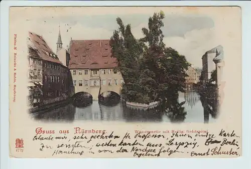 AK Nürnberg Wasserpartie mit Heilig. Geistspital gel. 1899 