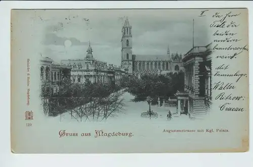 AK Mondscheinkarte Gruss aus Magdeburg Augustenstrasse Palais gel. 1898