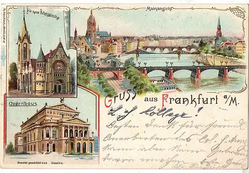 alte Ansichtskarte Gruss aus Frankfurt gel. 1900