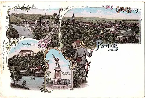 	alte Ansichtskarte Litho Gruss aus Penig ungel. um 1900
