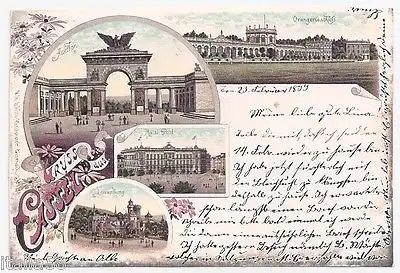 Litho Ansichtskarte Gruss aus Kassel - Auetor Kaiserl. Post Orangerieschloss Löwenburg 1899