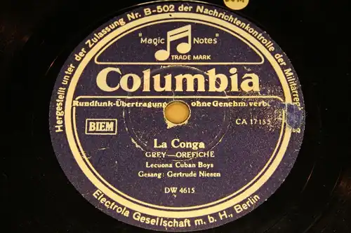 LECUONA CUBAN BOYS & G. NIESEN "La Cucaracha & La Conga" Columbia 78rpm 10"