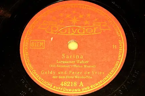 GOLDY & PETER DE VRIES "Sarina & Mich ziehts zurück nach Hawai" Polydor 78rpm10"