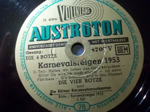 DIE VIER BOTZE "Karnevalsreigen 1953" Austroton 78rpm ♫