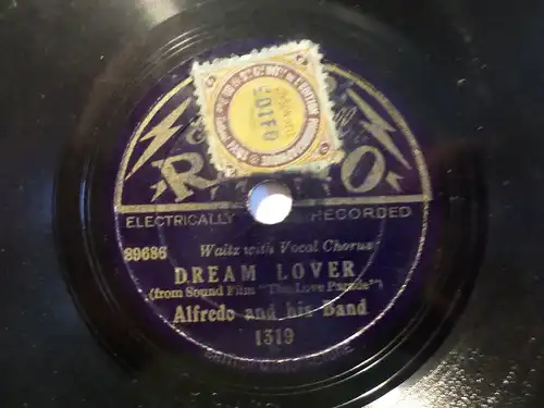 ALFREDO & HIS BAND "My Love Parade / Dream Lover" EDison Bell 20cm Toyphonograph