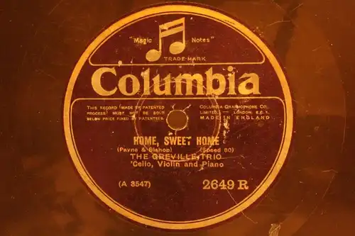 THE GREVILLE TRIO "HOME, SWEET, HOME" Columbia 78rpm 10"