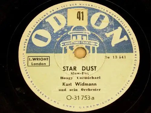 KURT WIDMANN w. Orch. "Star Dust & That's My Rhythm" ODEON 78rpm 10"