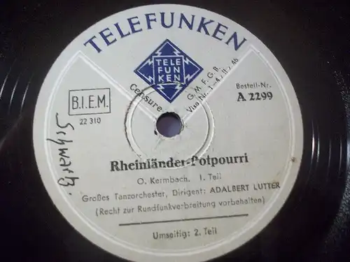 TANZORCHESTER ADALBERT LUTTER "Rheinländer-Potpourri - Teil I & II" Telefunken