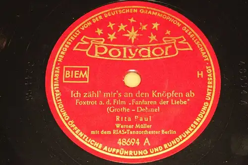 RITA PAUL "Ich zähl' mir's an den Knöpfen ab" Polydor  78rpm 10"