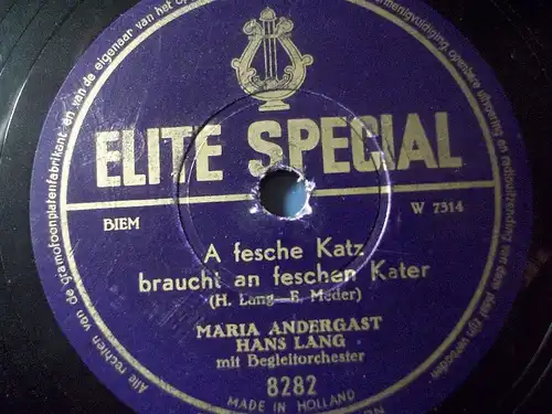 MARIA ANDERGAST & HANS LANG "A fesche Katz braucht feschen Kater" Elite 78rpm