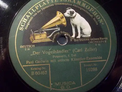 PAUL GODWIN "Potpourri aus DER VOGELHÄNDLER" Grammophon ♫ Schellackplatte ♫♫