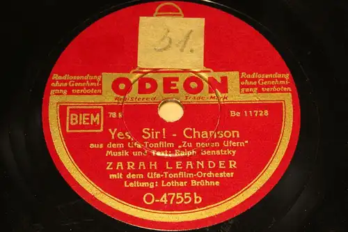 ZARAH LEANDER with UFA-Orch. "Tiefe Sehnsucht- Lied" ODEON 1937 78rpm 10"