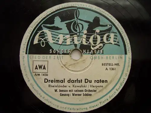 WERNER SCHÖNE "Dreimal darfst Du raten"  Amiga 78rpm