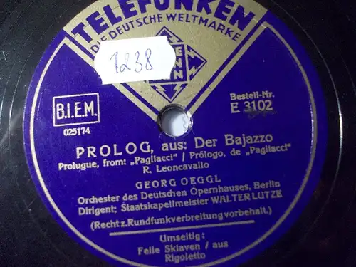 GEORG OEGGL "Der Bajazzo / Rigoletto" Telefunken 78rpm