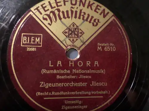 ZIGEUNERORCHESTER JLIESCU "La Hora / Zigeunerlager Musikus" Telefunken 78rpm 10"