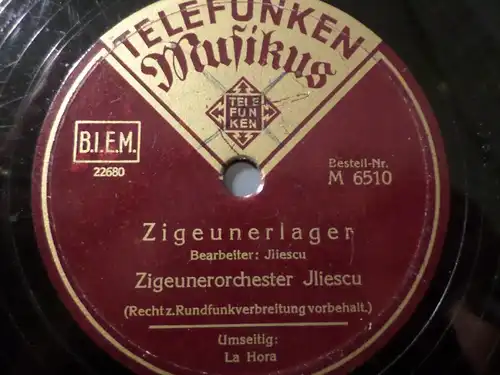 ZIGEUNERORCHESTER JLIESCU "La Hora / Zigeunerlager Musikus" Telefunken 78rpm 10"