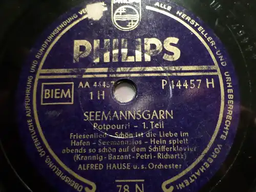 ORCHESTER ALFRED HAUSE "Seemannsgarn - Teil I & II - Potpourri" Philips 78rpm