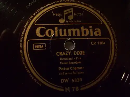 PETER CRAMER & SEINE SOLISTEN "Crazy Dixie / Silver Rag" Columbia 78rpm 10" Fox