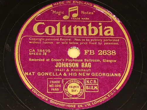 NAT GONELLA "Yes My Darling Daughter & Johnson Rag" Columbia 78rpm 10"