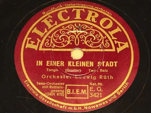 LUDWIG RÜTH w. Orch. "Regentropfen & In einer kleinen Stadt" ELECTROLA 78rpm 10"