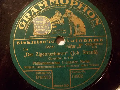 JULIUS PRÜWER "Der Zigeunerbaron -Ouvertüre" 78rpm 1928
