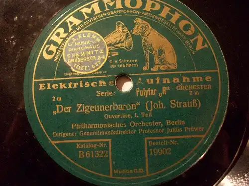 JULIUS PRÜWER "Der Zigeunerbaron -Ouvertüre" 78rpm 1928