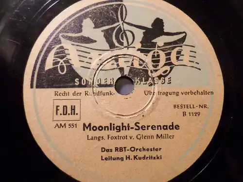 PETER REBHUHN & ORCH.. KUDRITZKI " Meinetwegen / Moonlight Serenade" Amiga 78rpm