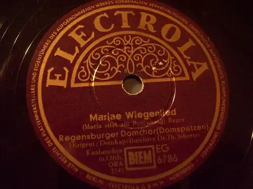 REGENSBURGER DOMCHOR & DR. TH. SCHREMS "Wiegenlied / Mariae Wiegenlied" 78rpm