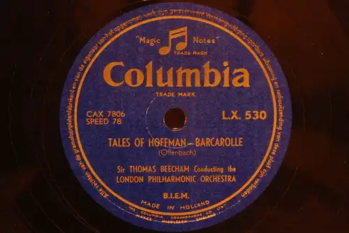 SIR THOMAS BEECHAM with Orch. "TALES OF HOFFMAN - BARCAROLLE" Columbia 78rpm 12"