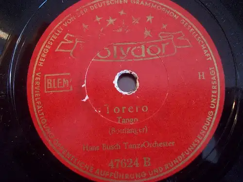 HANS BUSCH ORCHESTER "Olé Guapa / Torero" Polydor 78rpm Schellackplatte
