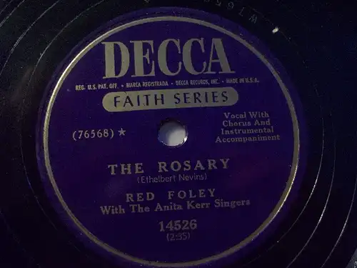 RED FOLEY & THE ANITA KERR SINGERS "The Rosary / Our Lady Of Fatima" Decca 78rpm